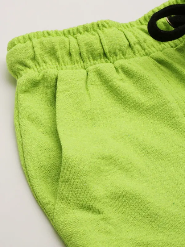 Neon_Green_Cotton_Blend_Drawstring_Shorts_For_Women