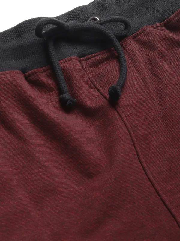 Maroon_And_Black_Cotton_Blend_Contrast_Trim_Shorts_For_Men