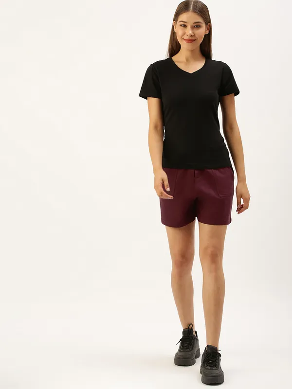 Maroon_Cotton_Blend_Relaxed_Fit_Shorts_For_Women
