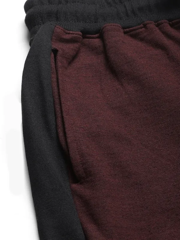 Maroon_And_Black_Cotton_Blend_Cropped_Joggers_For_Men