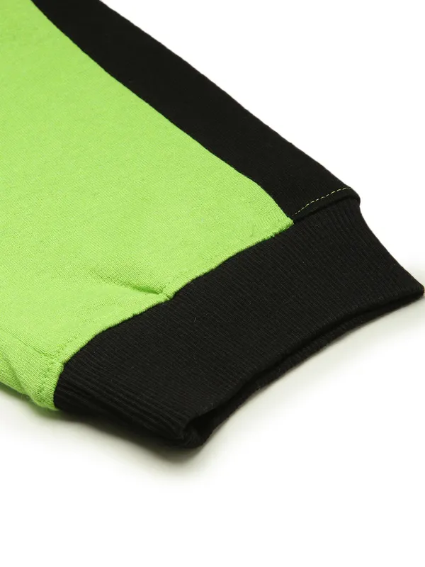 Neon_Green_And_Black_Panel_Cotton_Blend_Joggers_For_Women
