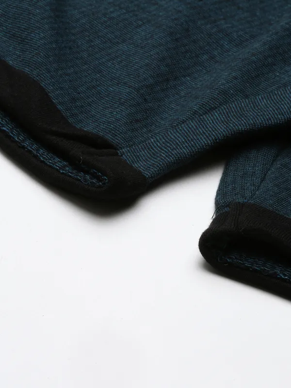 Teal_And_Black_Cotton_Blend_Drawstring_Shorts_For_Men