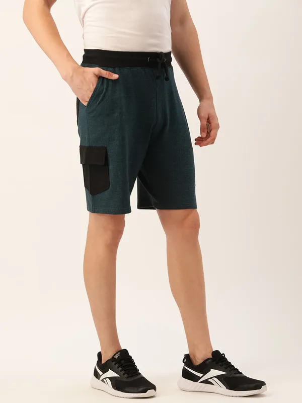 Teal_Cotton_Blend_Elasticated_Casual_Shorts_For_Men
