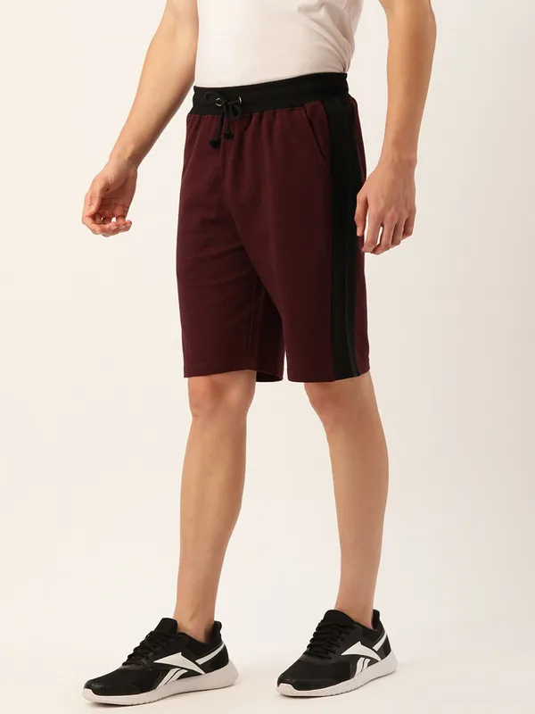 Maroon_Cotton_Shorts_With_Black_Side_Panel_For_Men