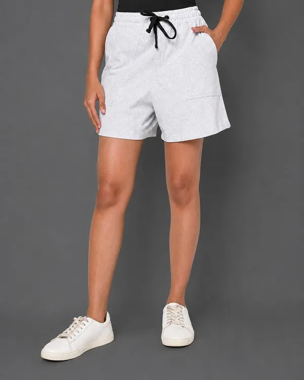 White_Cotton_Blend_Drawstring_Shorts_For_Women