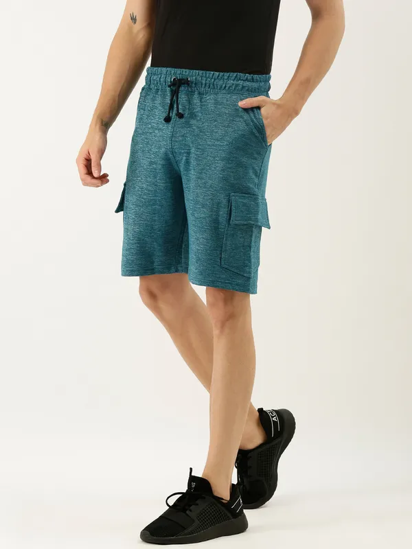 Teal_Green_Cotton_Blend_Cargo_Shorts_For_Men