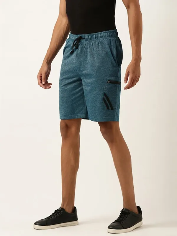 Teal_Blue_Heathered_Cotton_Blend_Cargo_Shorts_For_Men