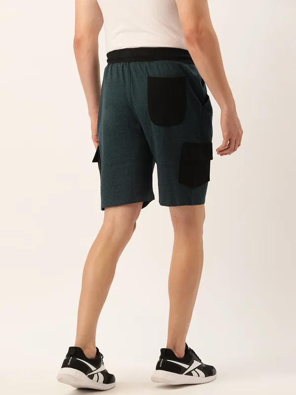 Teal_Cotton_Blend_Elasticated_Casual_Shorts_For_Men
