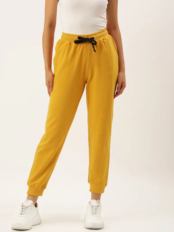 Mustard_Yellow_Cotton_Blend_Drawstring_Joggers_For_Women