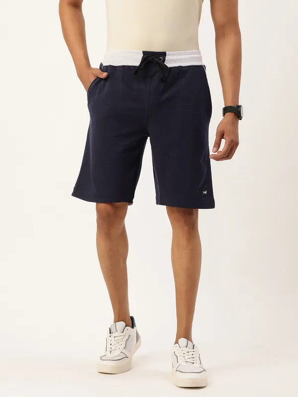 Navy_Blue_Cotton_Blend_Sports_Shorts_Contrast_Waistband