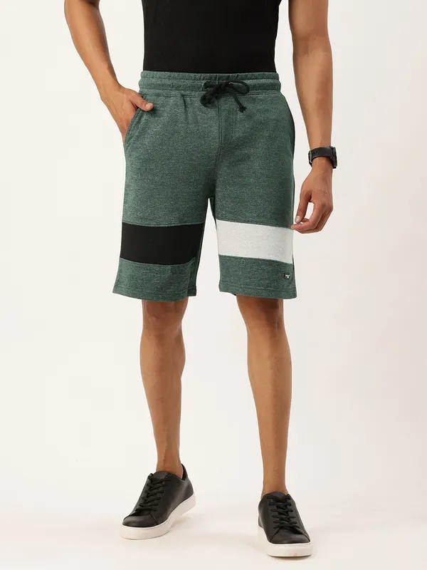 Olive_Green_Heathered_Cotton_Blend_Drawstring_Shorts_For_Men