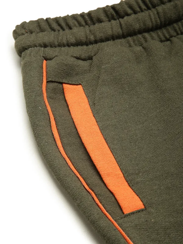 Olive_Green_And_Orange_Piping_Cotton_Blend_Running_Shorts_For_Women