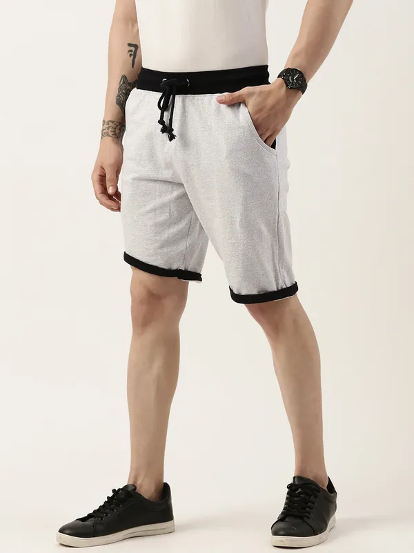 White_Cotton_Blend_Drawstring_Shorts_With_Black_Waistband