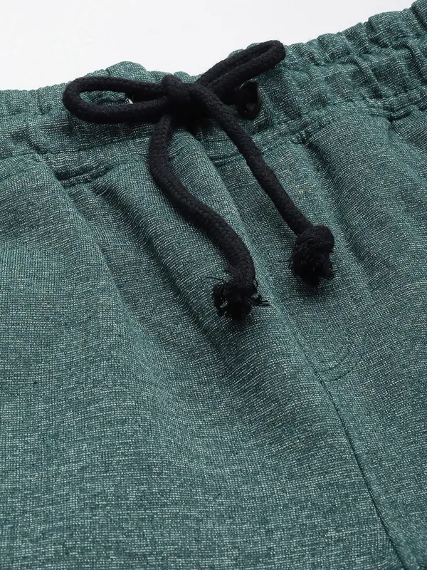 Olive_Green_Heathered_Cotton_Blend_Drawstring_Shorts_For_Men