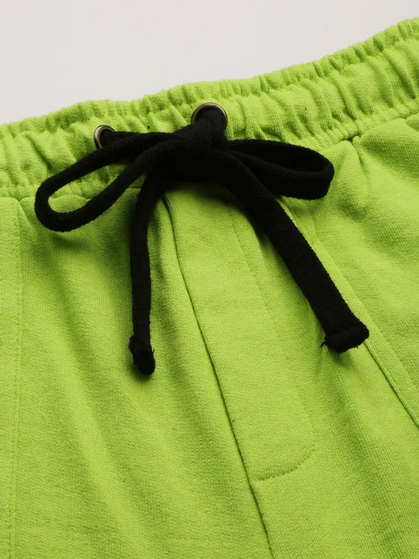 Neon_Green_Cotton_Blend_Drawstring_Shorts_For_Women