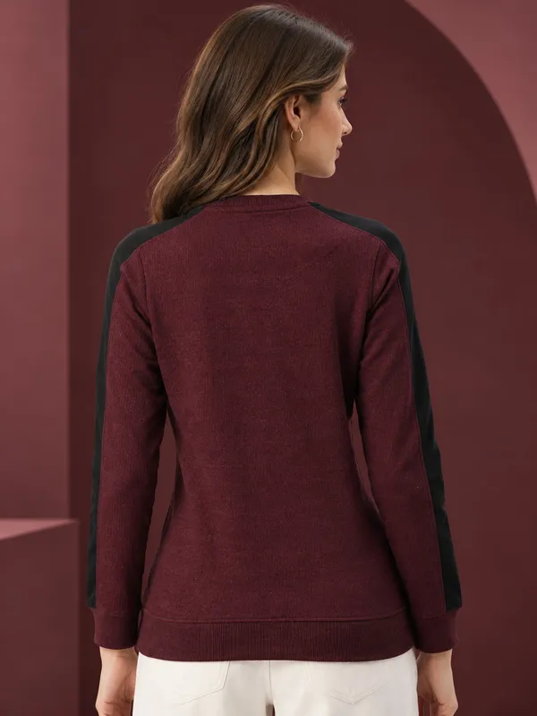 Burgundy_Contrast_Panel_Crew_Neck_Sweatshirt_for_Men_And_Women