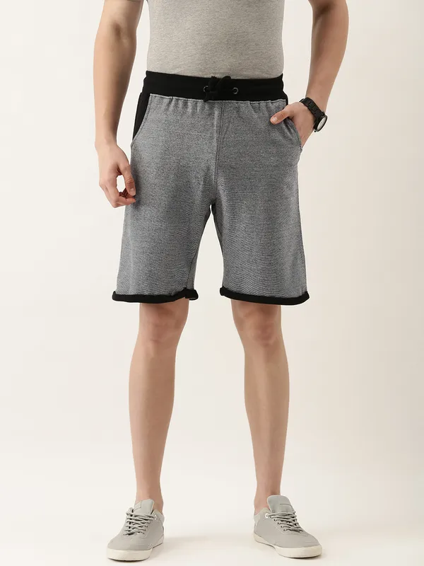 Grey_And_Black_Cotton_Blend_Elasticated_Shorts_For_Men
