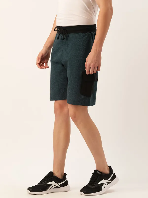 Teal_Cotton_Blend_Elasticated_Casual_Shorts_For_Men
