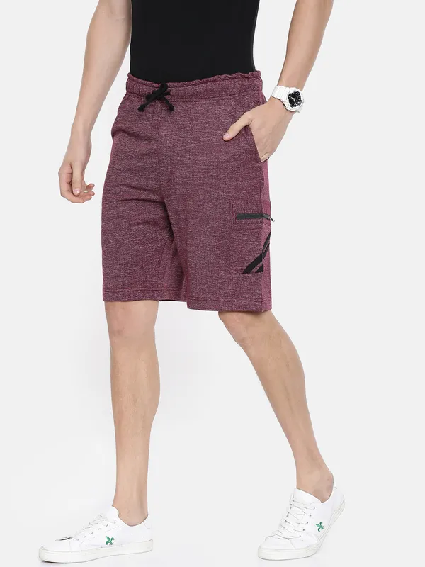 Maroon_Heathered_Cotton_Blend_Cargo_Shorts_For_Men