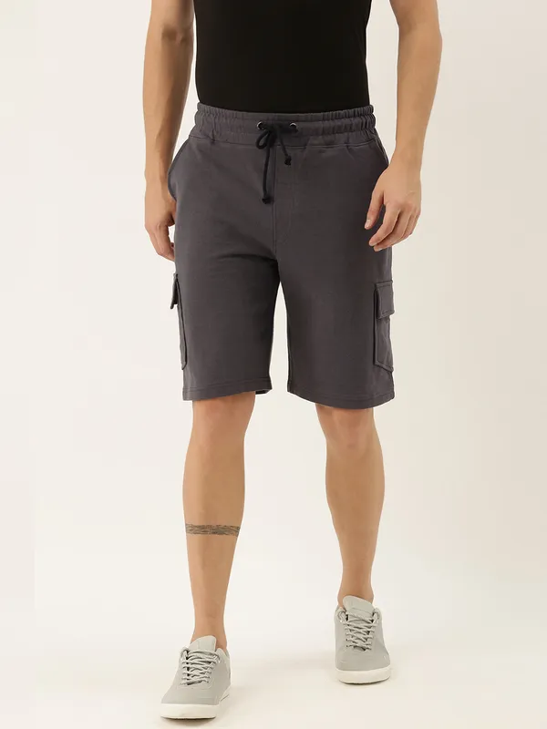 Charcoal_Grey_Cotton_Cargo_Shorts_With_Drawstring_For_Men