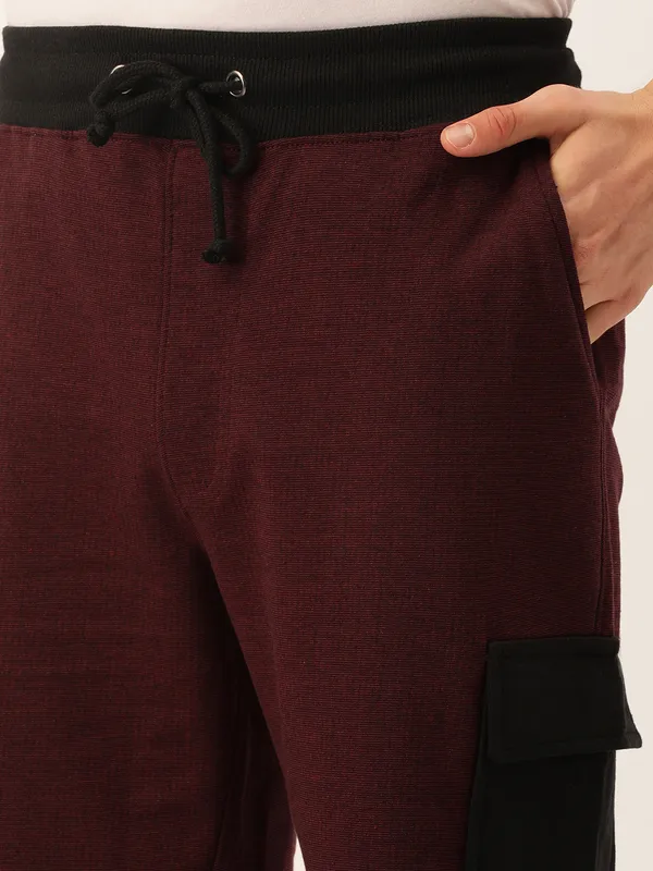 Maroon_And_Black_Cotton_Blend_Contrast_Trim_Shorts_For_Men