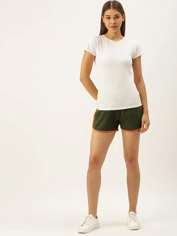Olive_Green_Cotton_Sports_Shorts_With_Orange_Trim_For_Women