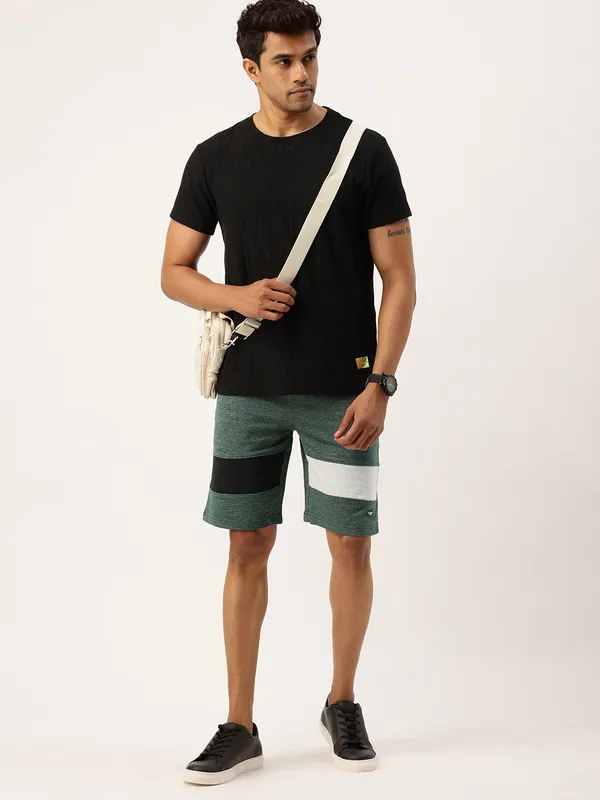 Olive_Green_Heathered_Cotton_Blend_Drawstring_Shorts_For_Men