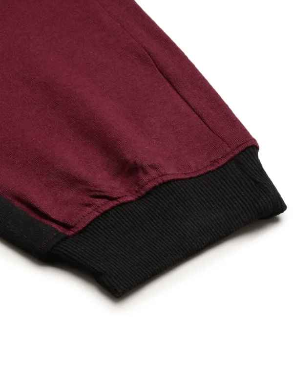 Black_And_Maroon_Cotton_Blend_Striped_Joggers_For_Women