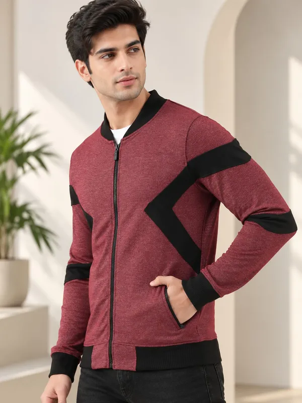 Maroon_Textured_Casual_Bomber_Jacket_for_Men