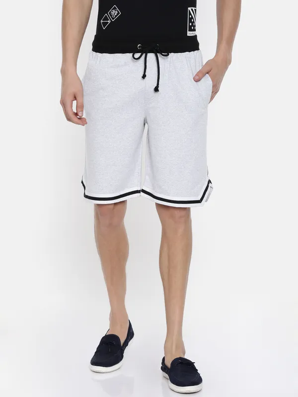 White_And_Black_Cotton_Blend_Basketball_Style_Shorts_For_Men