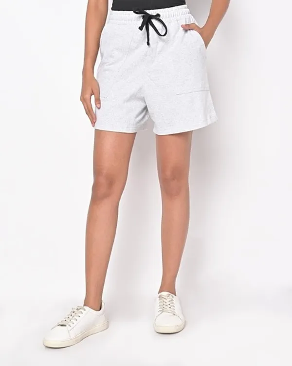 White_Cotton_Blend_Drawstring_Shorts_For_Women