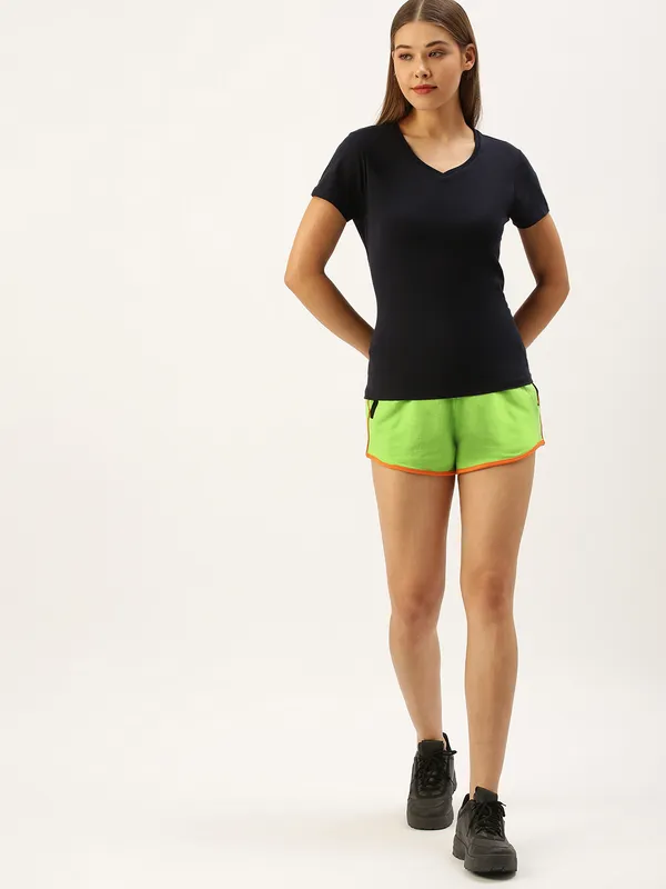 Green_And_Orange_Cotton_Blend_Striped_Sports_Shorts_For_Women