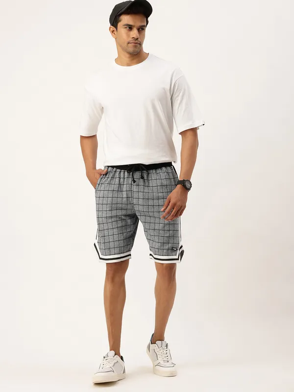 Grey_Checkered_Cotton_Blend_Side_Stripe_Sports_Shorts_For_Men