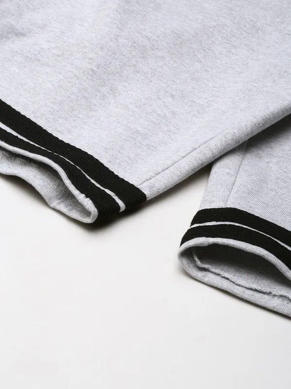 White_And_Black_Striped_Hem_Cotton_Blend_Sports_Shorts_For_Men