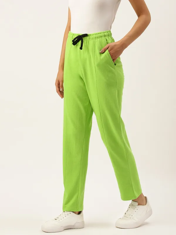 Neon_Green_Cotton_Blend_Elasticated_Shorts_For_Women