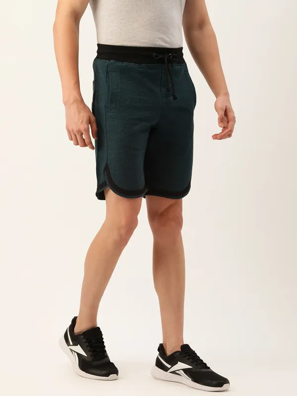 Teal_Cotton_Blend_Slim_Fit_Drawstring_Shorts_For_Men
