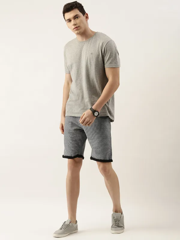 Grey_And_Black_Cotton_Blend_Elasticated_Shorts_For_Men