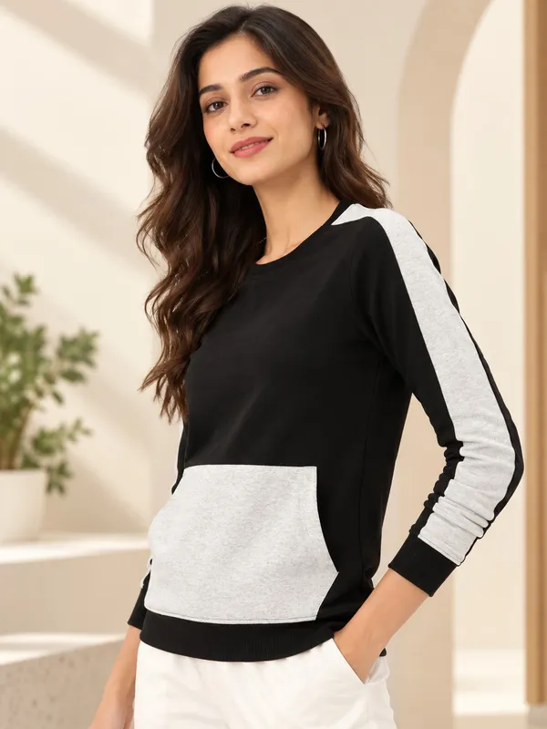 Black_Cotton_Blend_Casual_Sweatshirt_for_Women