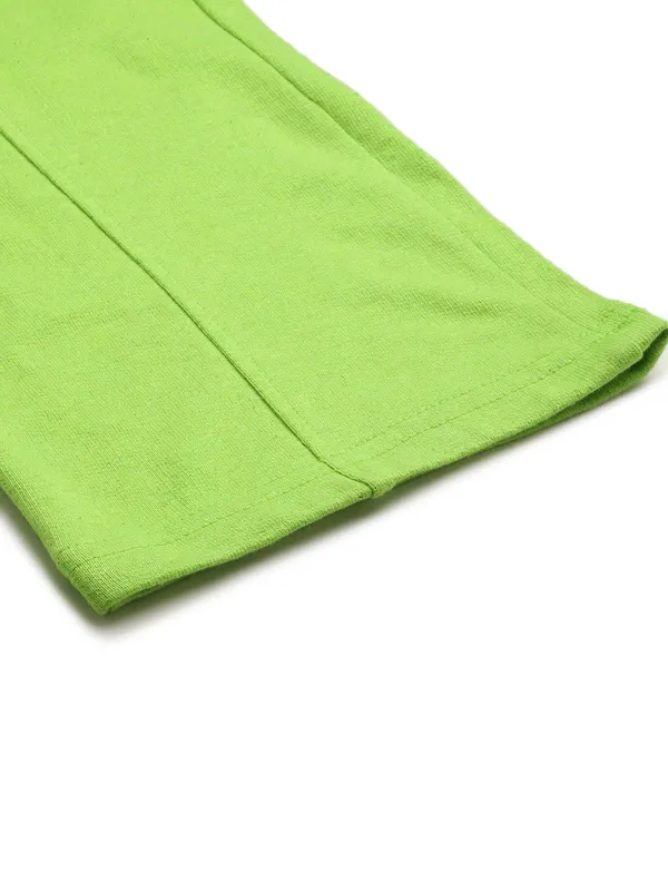 Neon_Green_Cotton_Blend_Elasticated_Shorts_For_Women