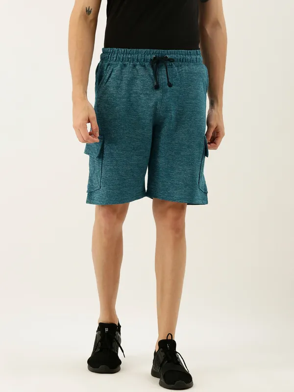 Teal_Green_Cotton_Blend_Cargo_Shorts_For_Men