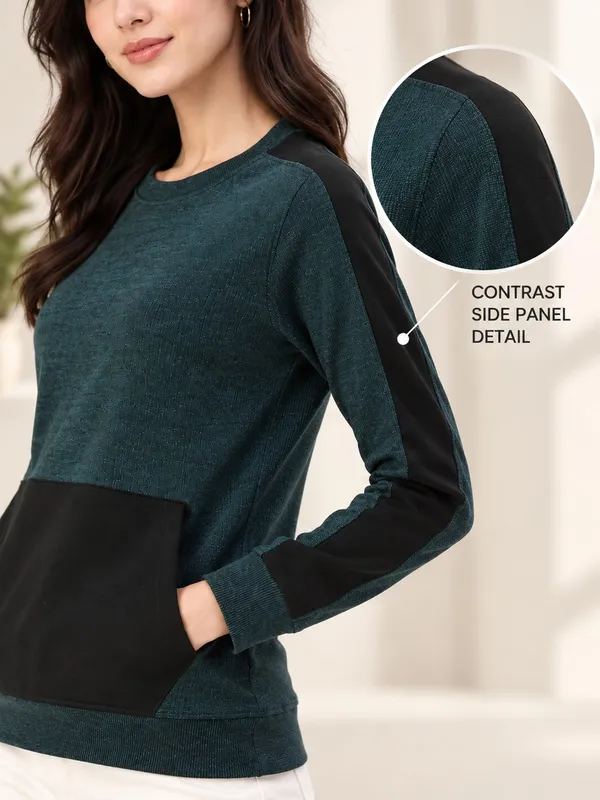 Teal_Knit_Crew_Neck_Sweatshirt_for_Women