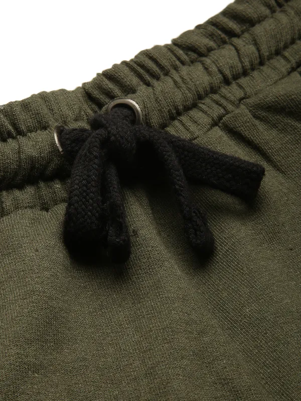 Olive_Green_And_Orange_Piping_Cotton_Blend_Running_Shorts_For_Women