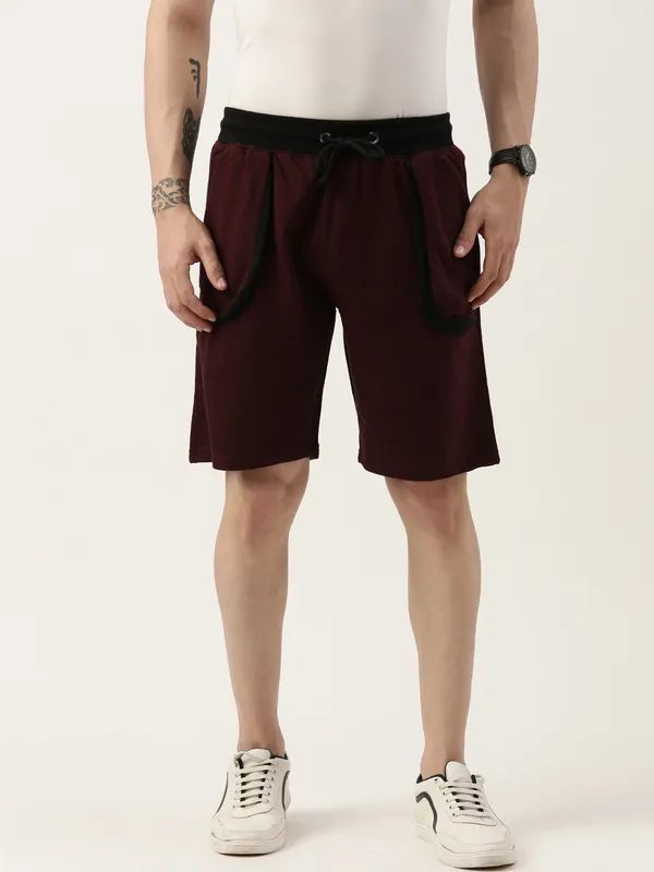 Maroon_Cotton_Blend_Relaxed_Fit_Drawstring_Shorts_For_Men