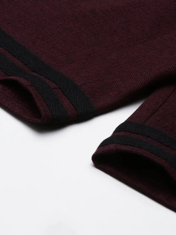 Maroon_Textured_Knit_Black_Contrast_Trim_Shorts_For_Men