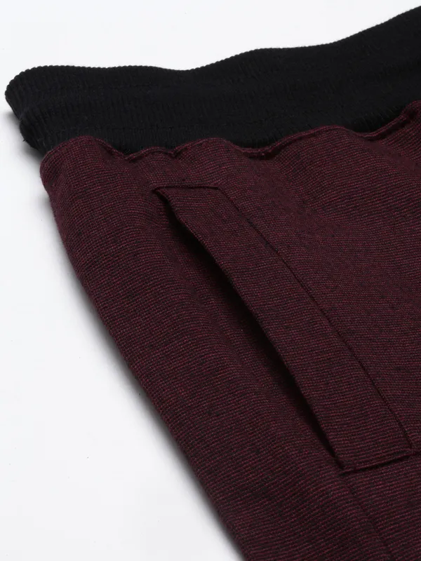 Maroon_Textured_Knit_Black_Contrast_Trim_Shorts_For_Men