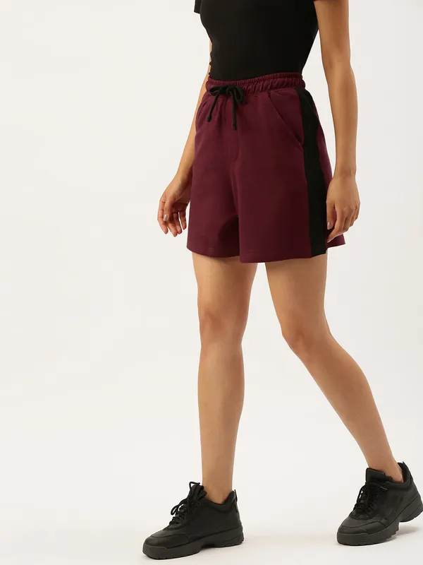 Maroon_Cotton_Blend_Relaxed_Fit_Drawstring_Shorts_For_Women
