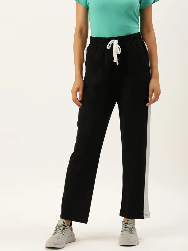 Black_And_White_Cotton_Blend_Drawstring_Joggers_For_Women