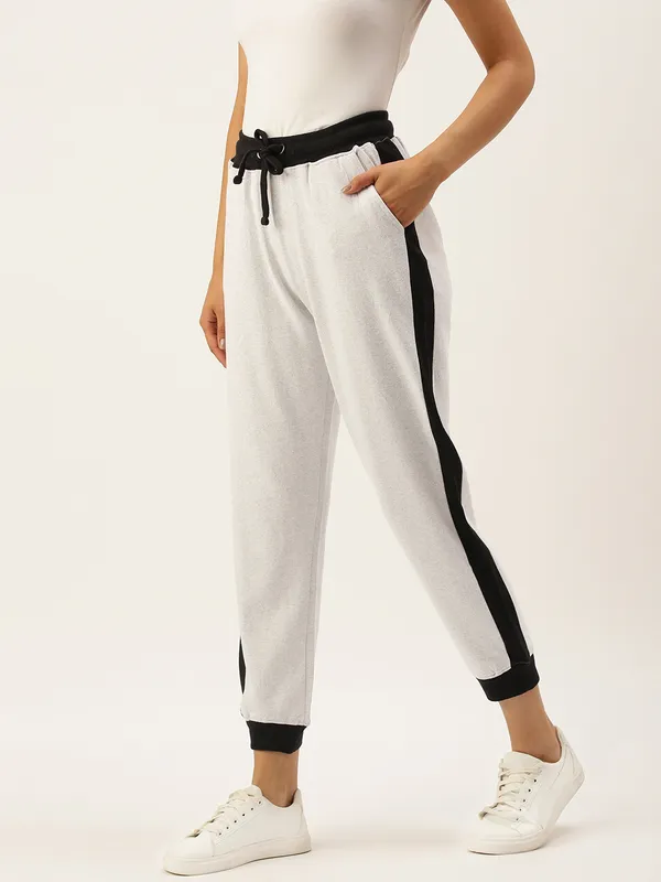 White_Cotton_Blend_Contrast_Trim_Joggers_For_Women