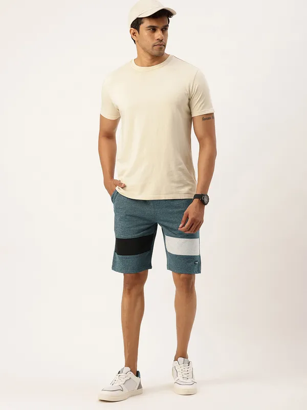 Teal_Blue_Cotton_Blend_Striped_Sports_Shorts_For_Men