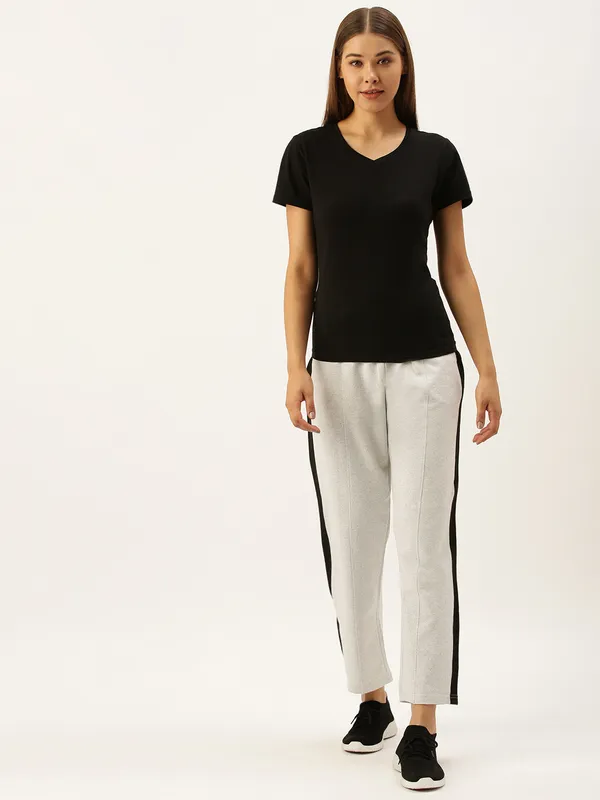 White_Cotton_Blend_Striped_Track_Pants_For_Women